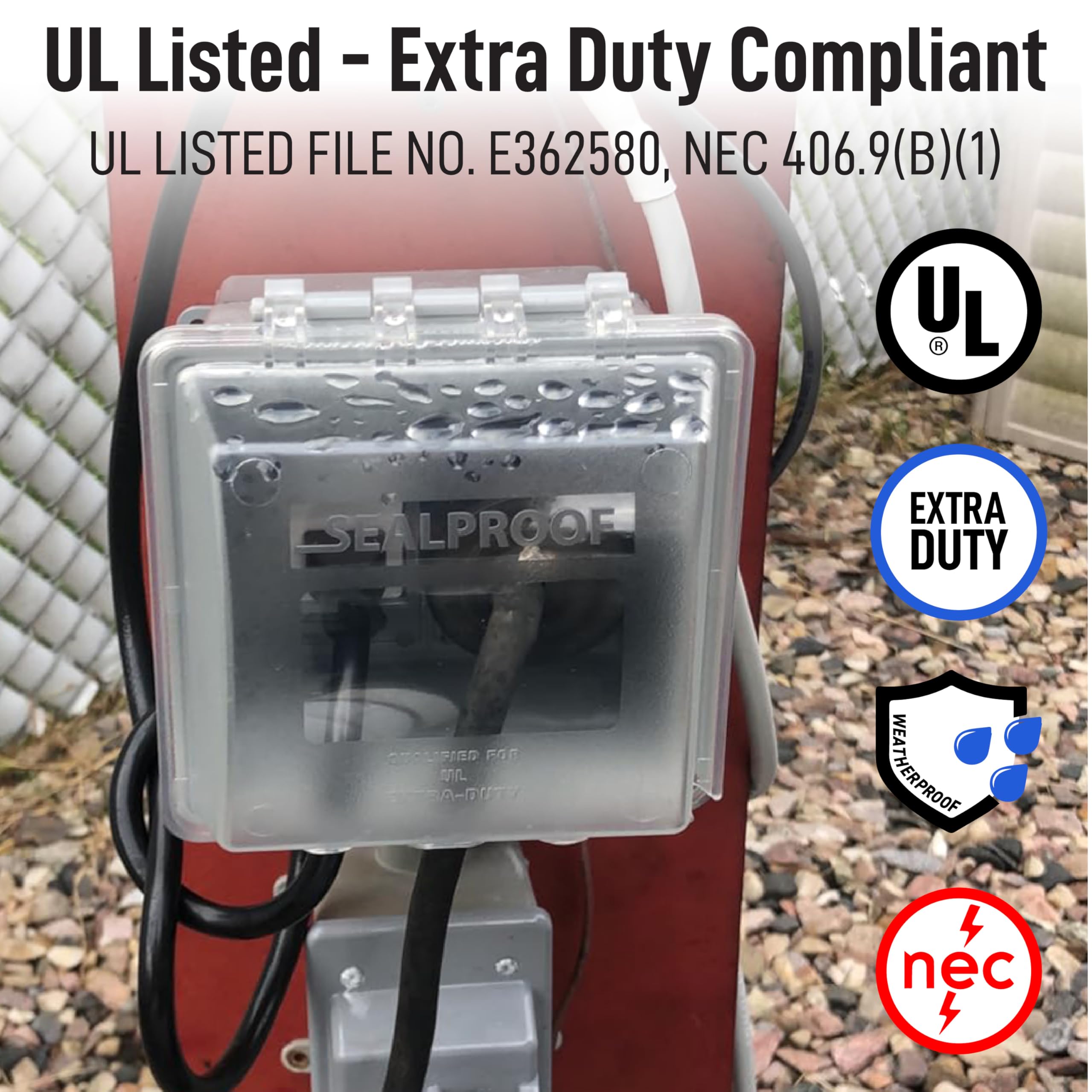 Sealproof outlet box with three 1/2-inch holes supports multiple wiring options outdoors.