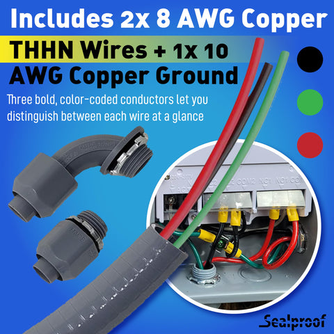Sealproof Power Whip with 8 THHN and 10 ground ready for reliable wiring