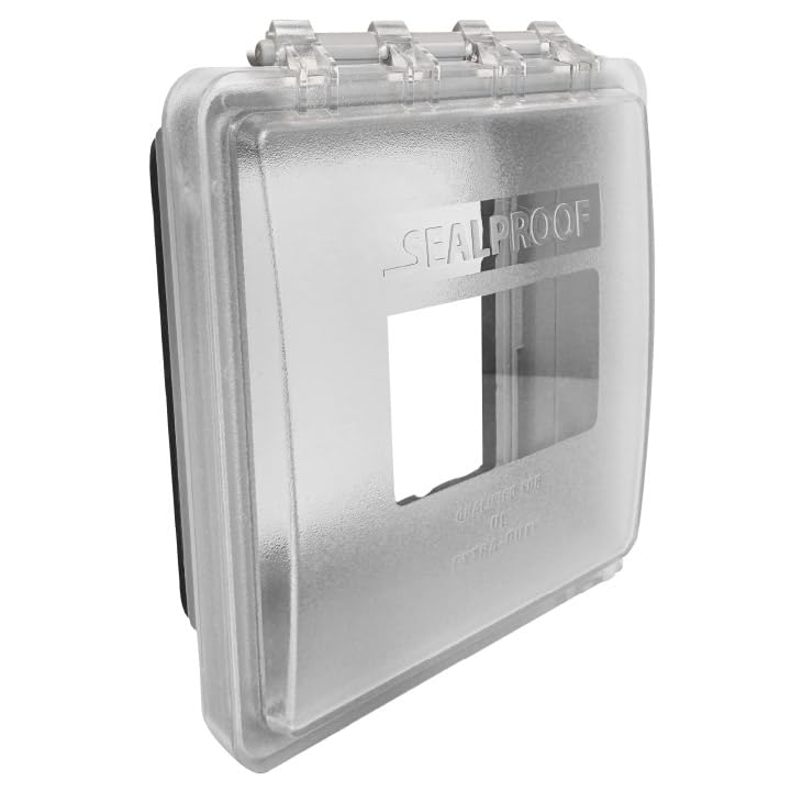 Sealproof Slim 2-Gang cover with lockable latch protecting outdoor outlets.