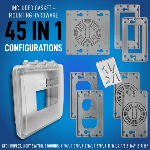 Sealproof Slim 2-Gang low-profile weatherproof cover blending with exterior surfaces.