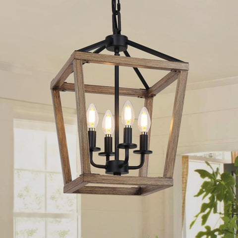 Seaside Village 4-light farmhouse chandelier with wood cage elevates entryway ambiance.