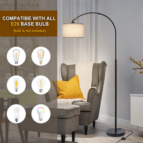 Seaside Village Arc Floor Lamp angle adjustment demonstrates 350° horizontal and 180° vertical reach.