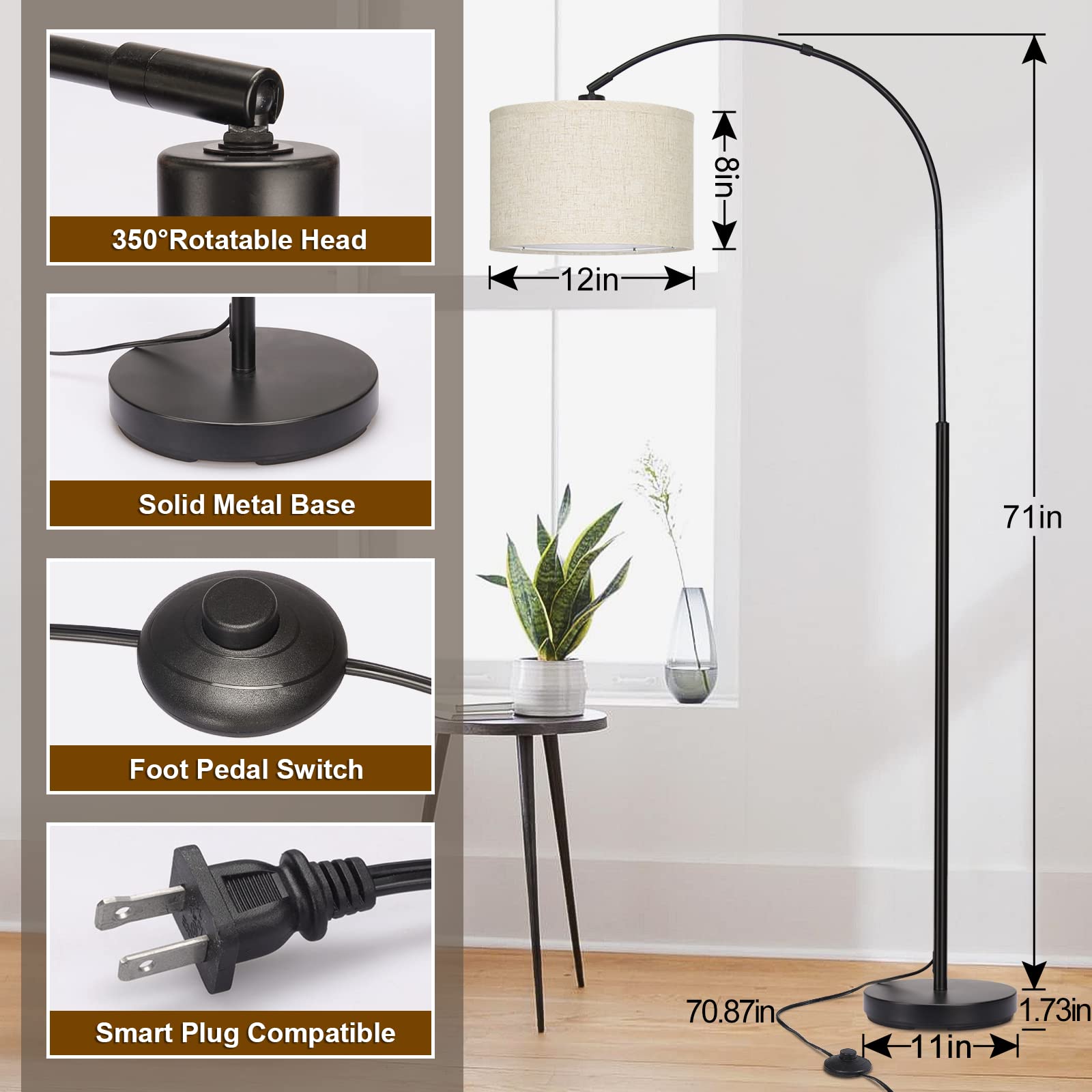 Seaside Village Arc Floor Lamp arm showcases graceful curves for modern interiors.