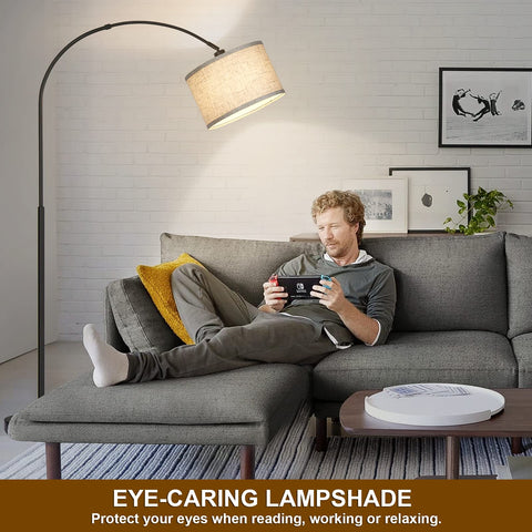 Seaside Village Arc Floor Lamp foot switch enables hands-free operation.