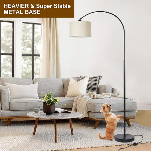 Seaside Village Arc Floor Lamp living room setup complements couches and seating areas.