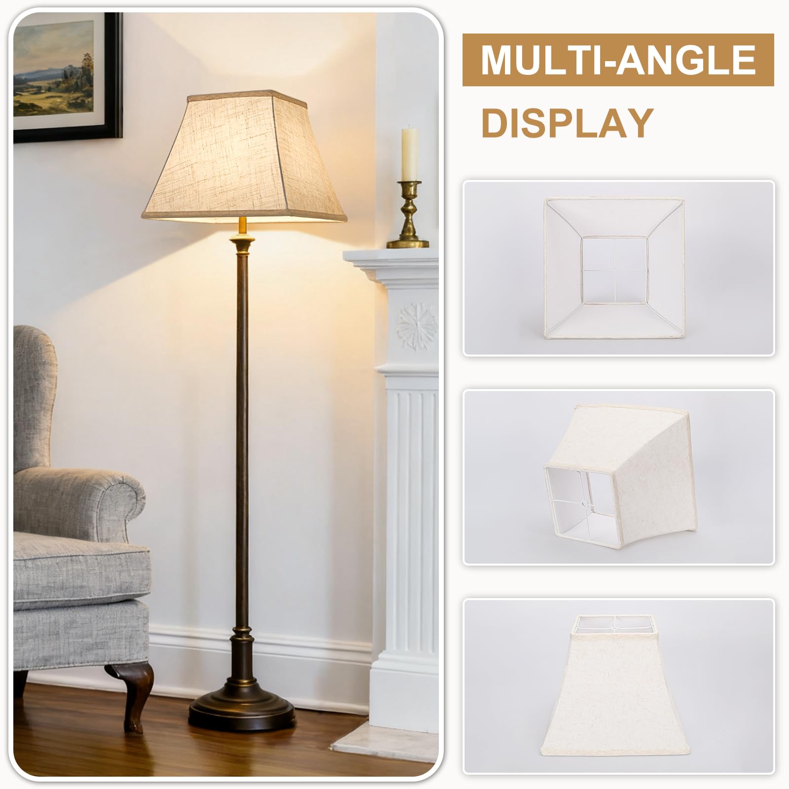 Seaside Village Square Bell Shade assembly steps illustrate under-a-minute installation.