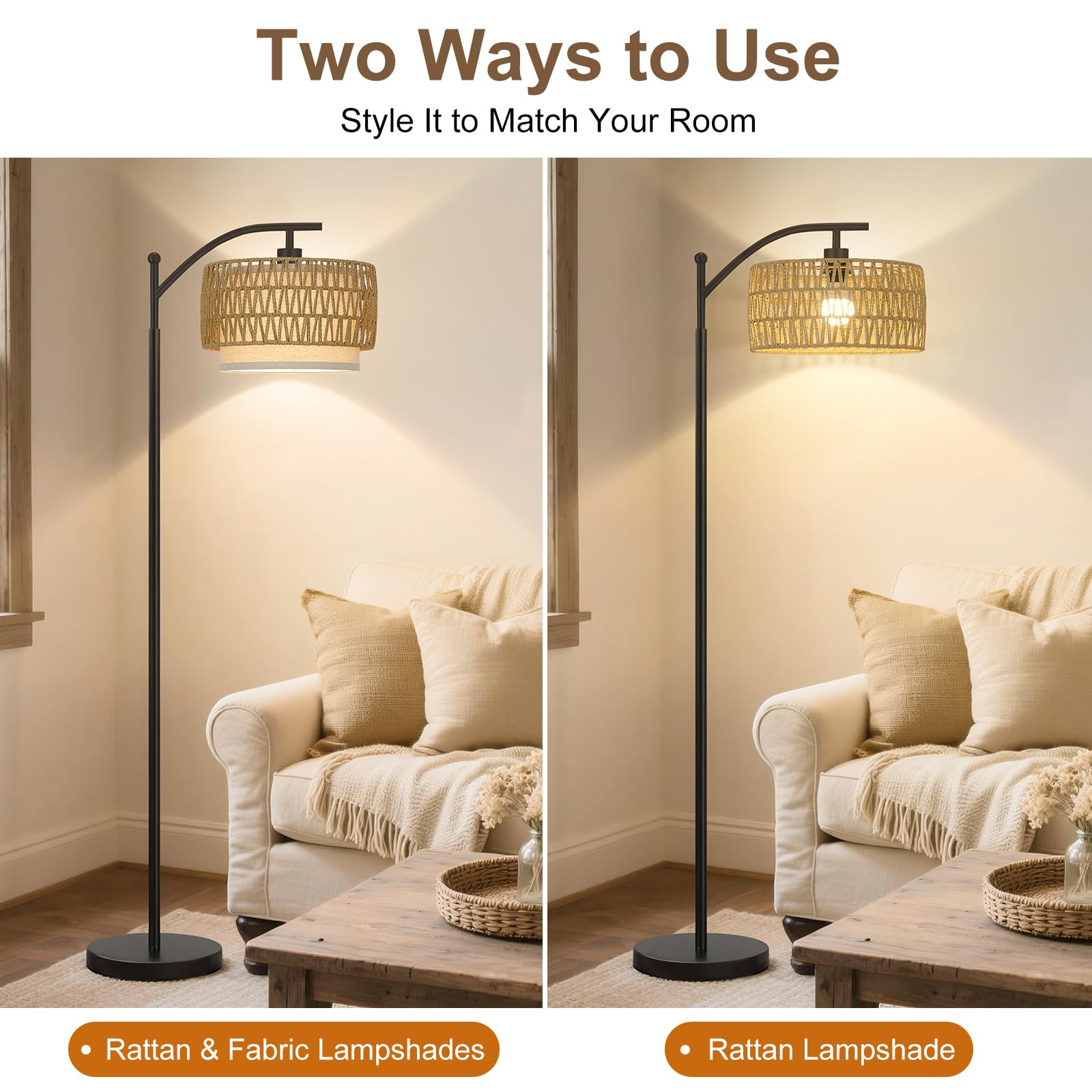Seaside Village Boho Rattan Lamp Shade dual-layer elegance for versatile styling.