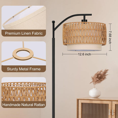 Seaside Village Boho Rattan Lamp Shade side view highlighting double-layer design.