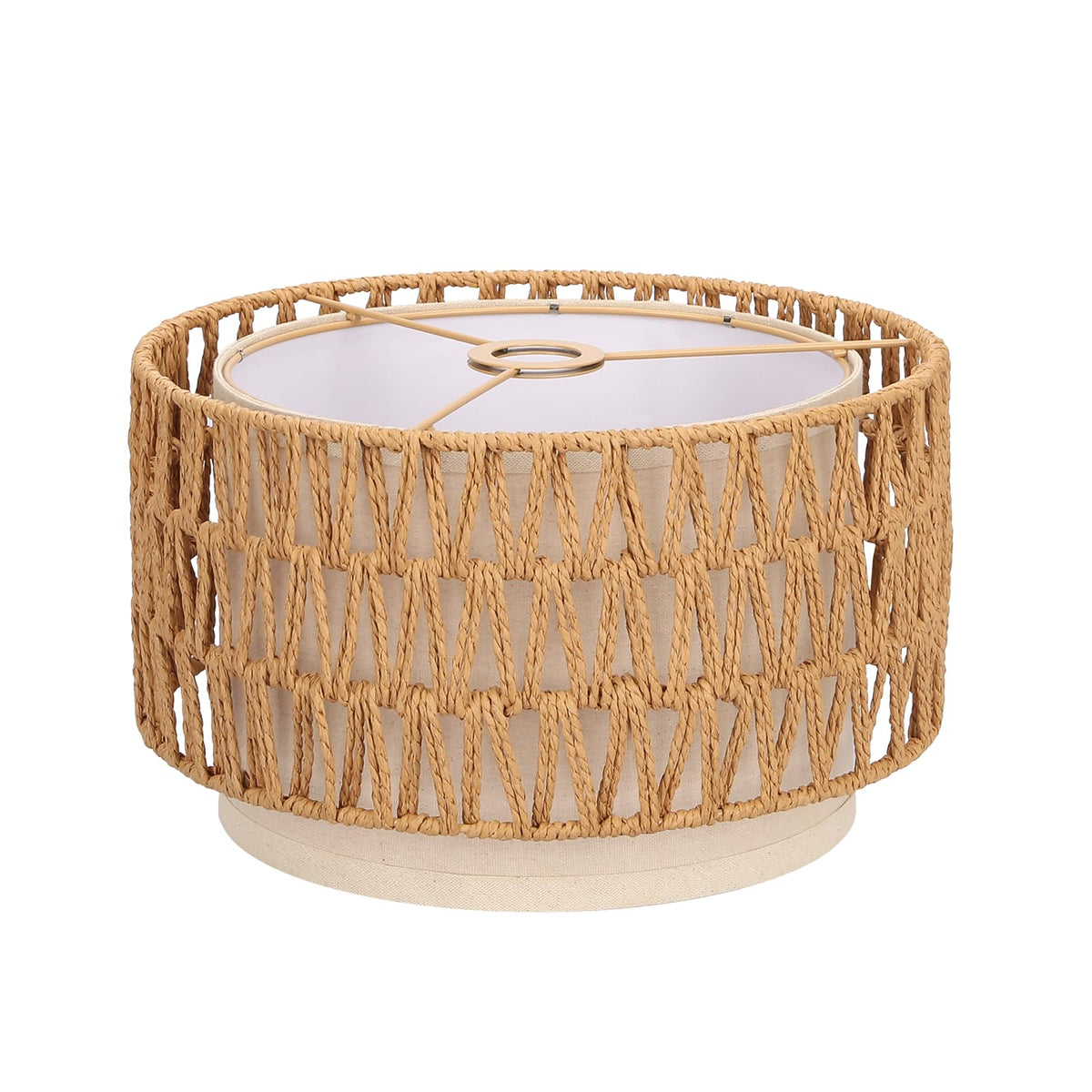 Seaside Village Boho Rattan Lamp Shade top view showing natural weave for warm ambience.
