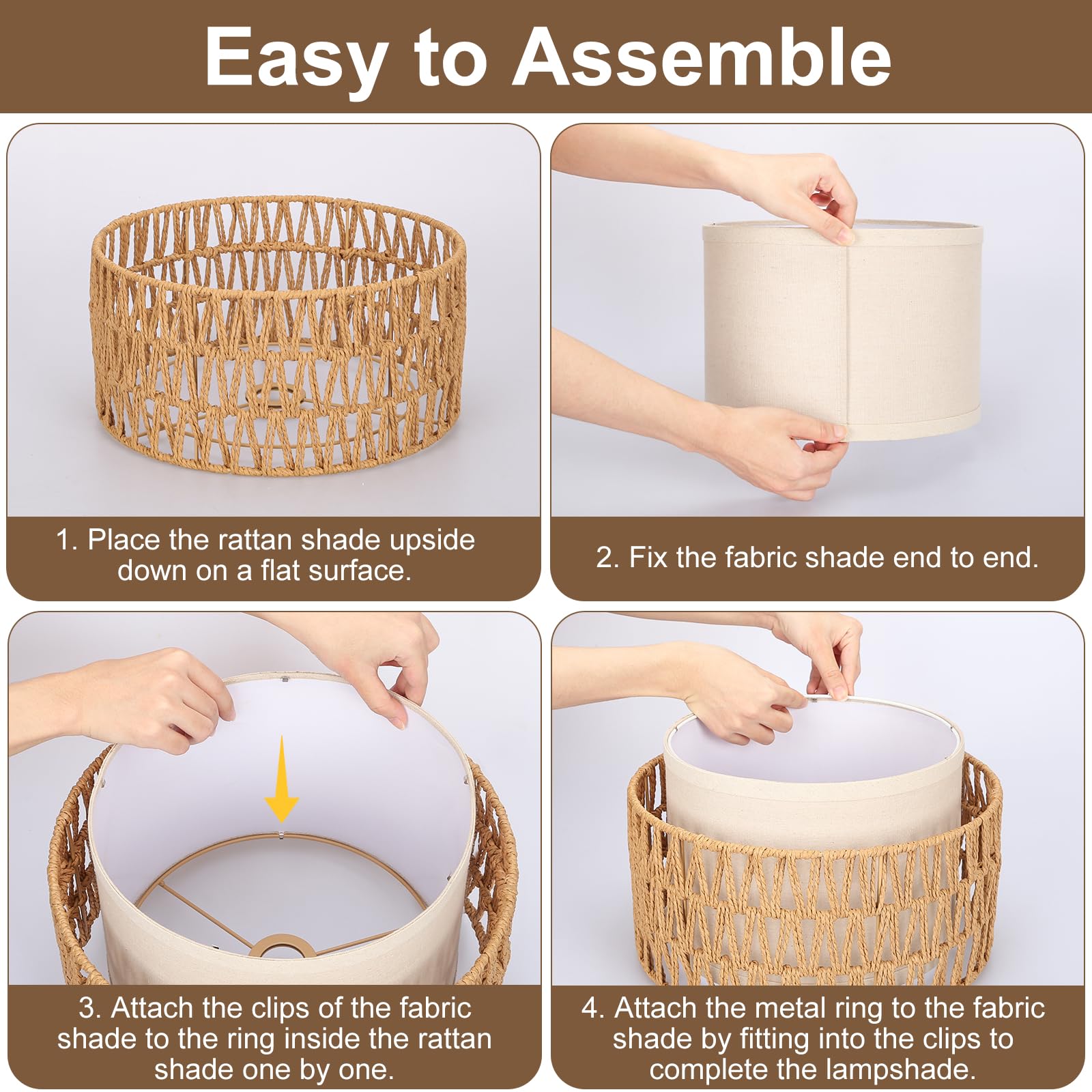 Seaside Village Boho Rattan Lamp Shade UNO fitter compatibility on E26 sockets.