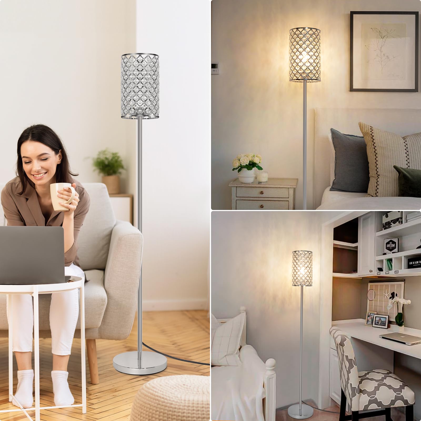 Seaside Village crystal floor lamp casting ambient light in a cozy corner