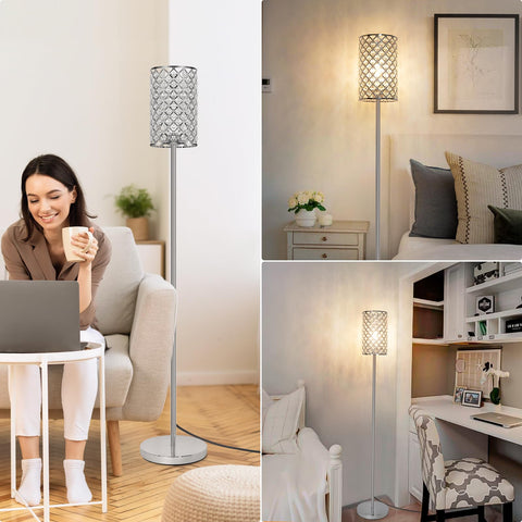 Seaside Village crystal floor lamp casting ambient light in a cozy corner