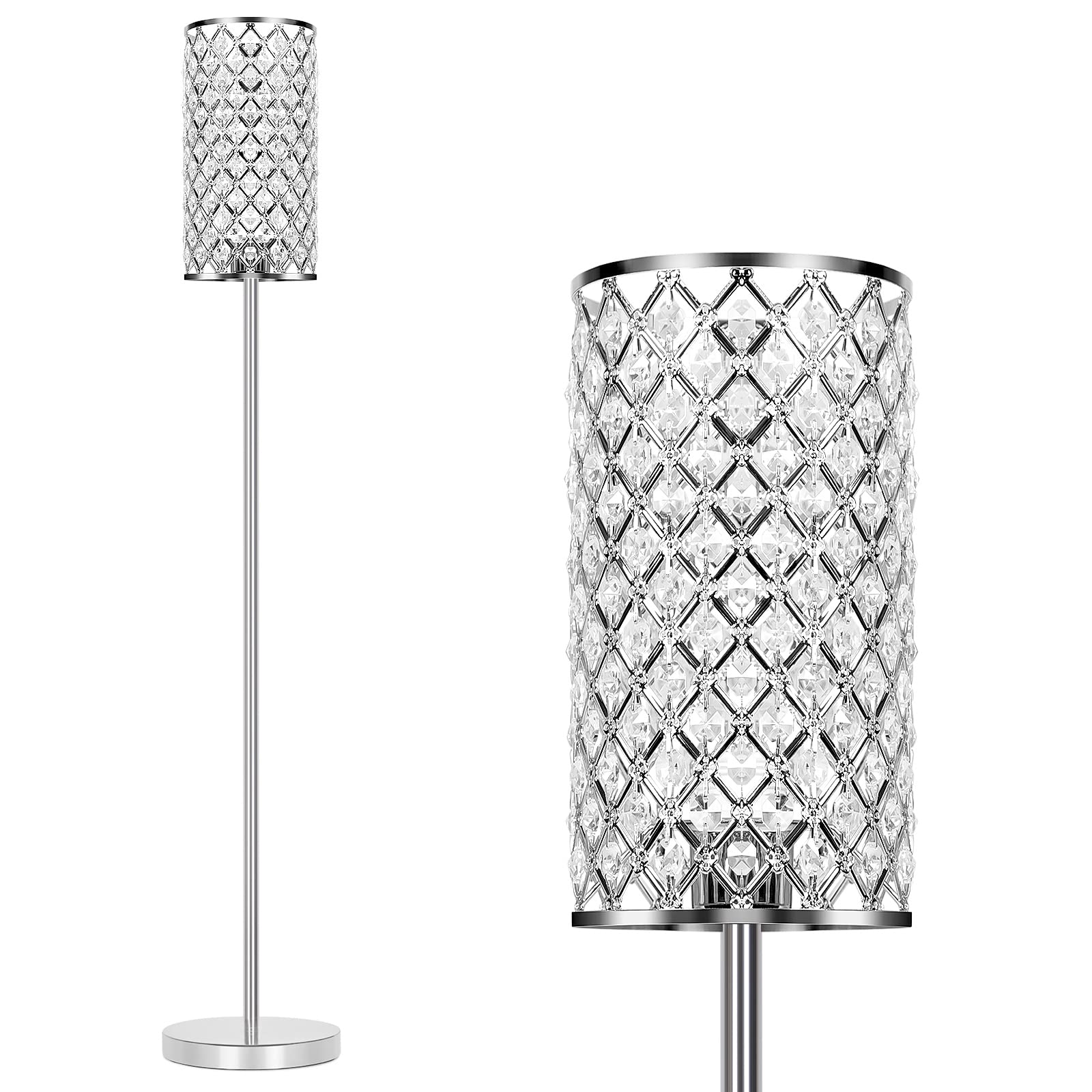 Seaside Village crystal floor lamp with beaded shade adding glam to living room