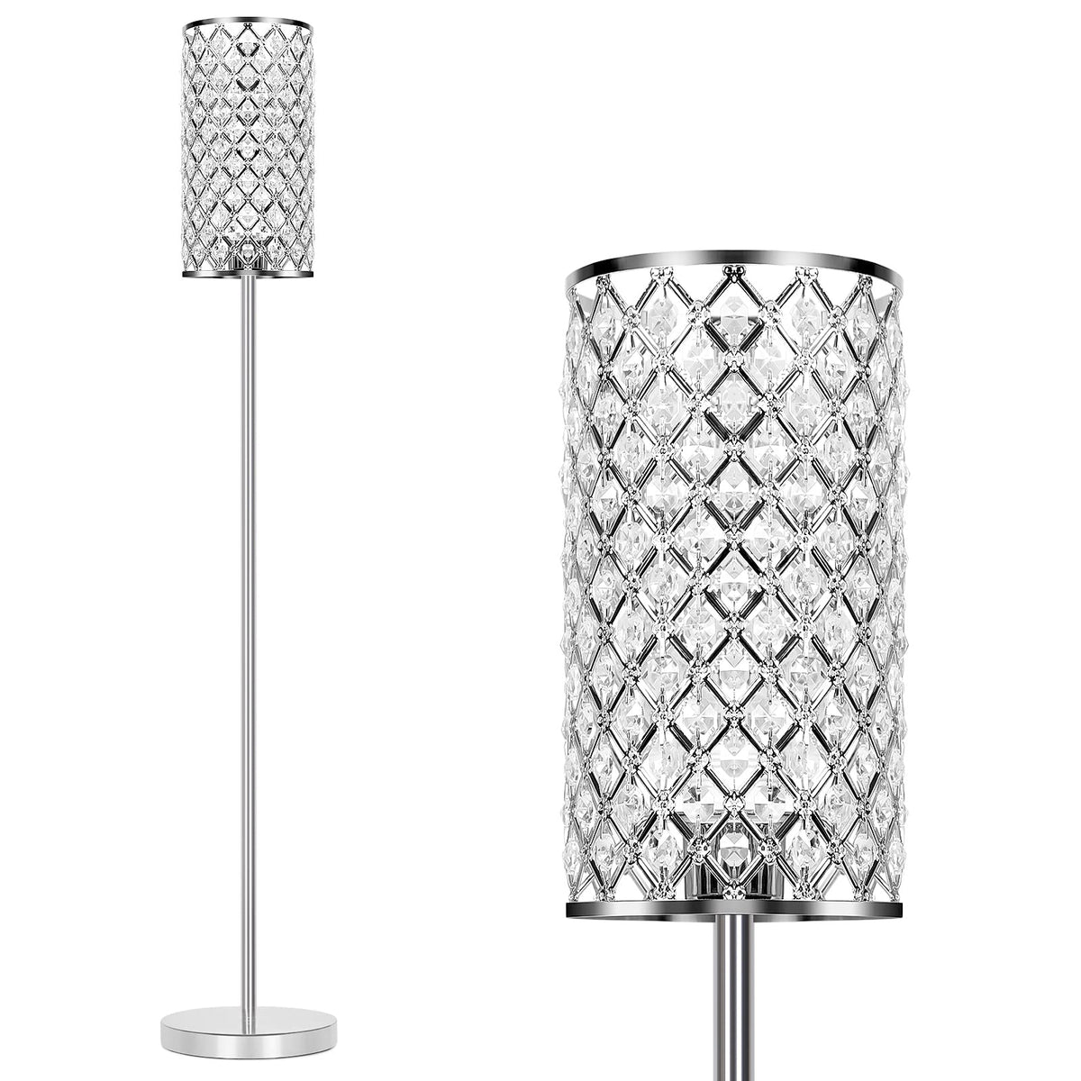 Seaside Village crystal floor lamp with beaded shade adding glam to living room