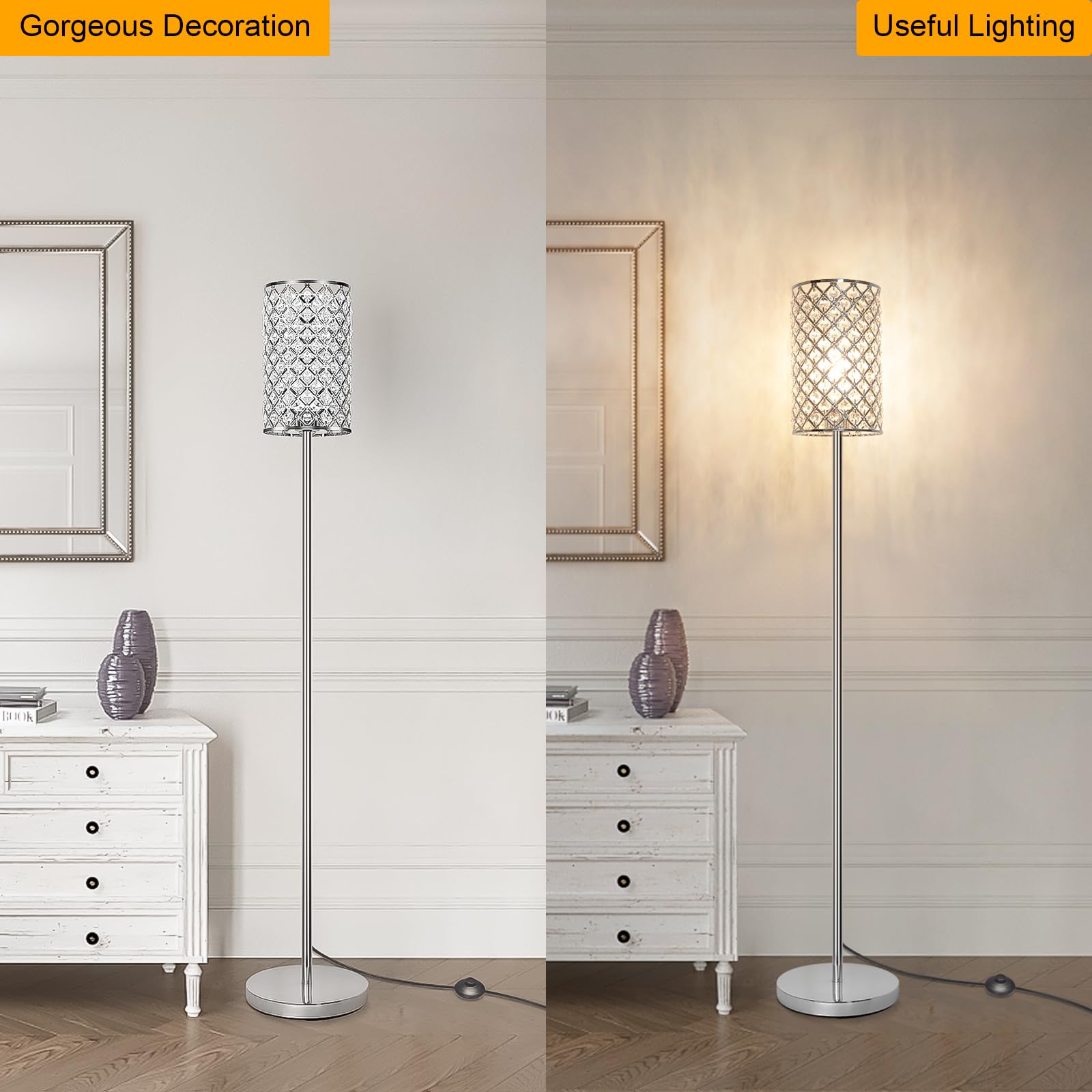 Seaside Village crystal floor lamp tall pole with slender silhouette