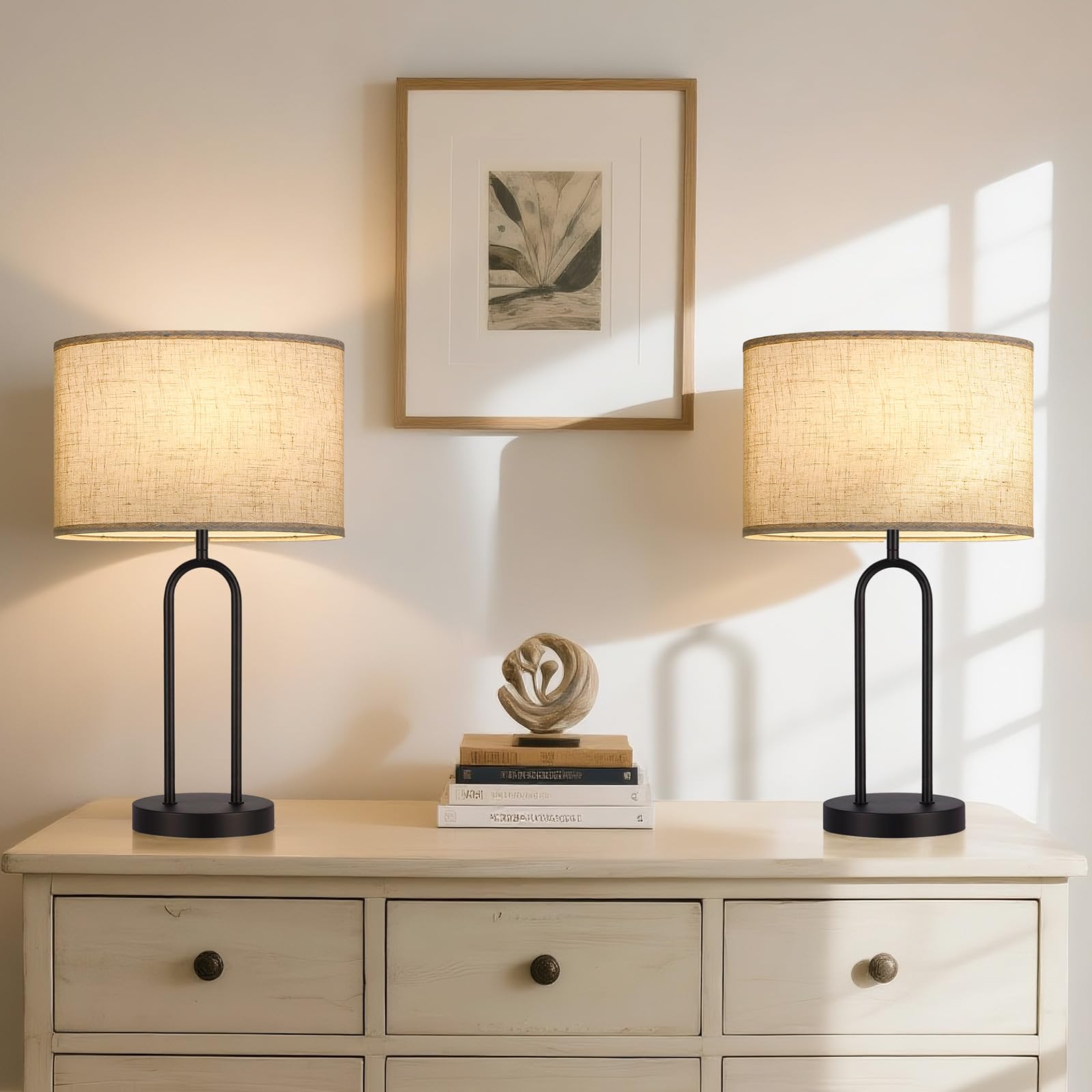 Seaside village lamp shades diffuse a warm glow across the room