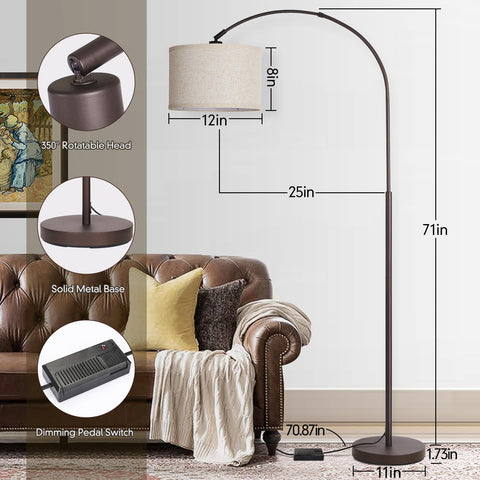 Seaside Village arc lamp arm rotation for precise task lighting.