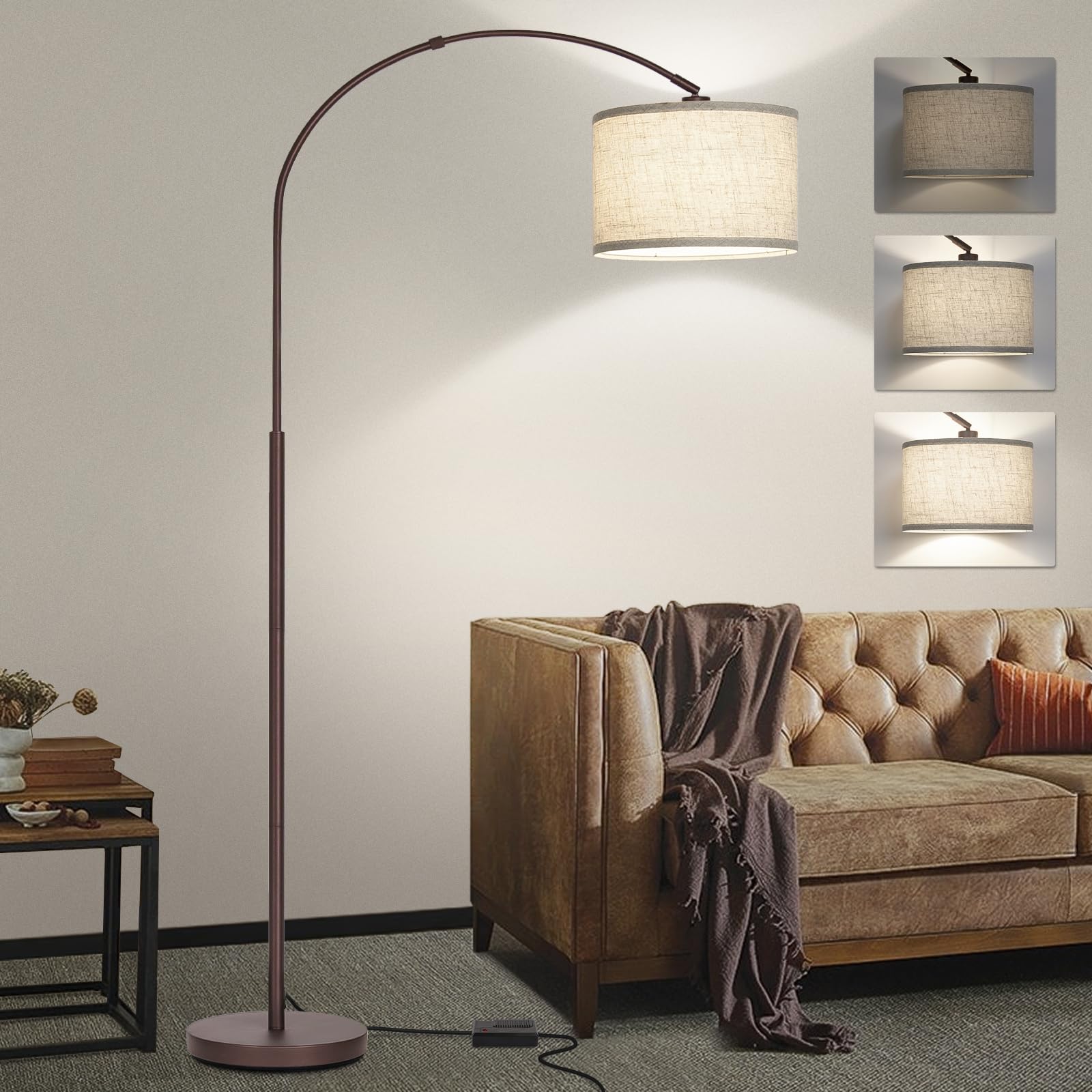 Seaside Village dimmable arc floor lamp with base and shade for living room ambience.