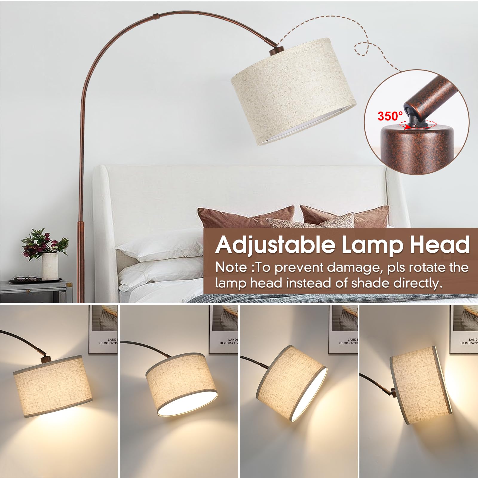Seaside village dimmable arc floor lamp 9W LED bulb included delivers steady warm glow.