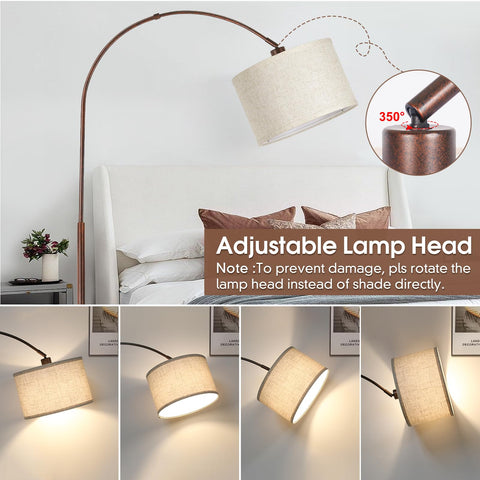 Seaside village dimmable arc floor lamp 9W LED bulb included delivers steady warm glow.
