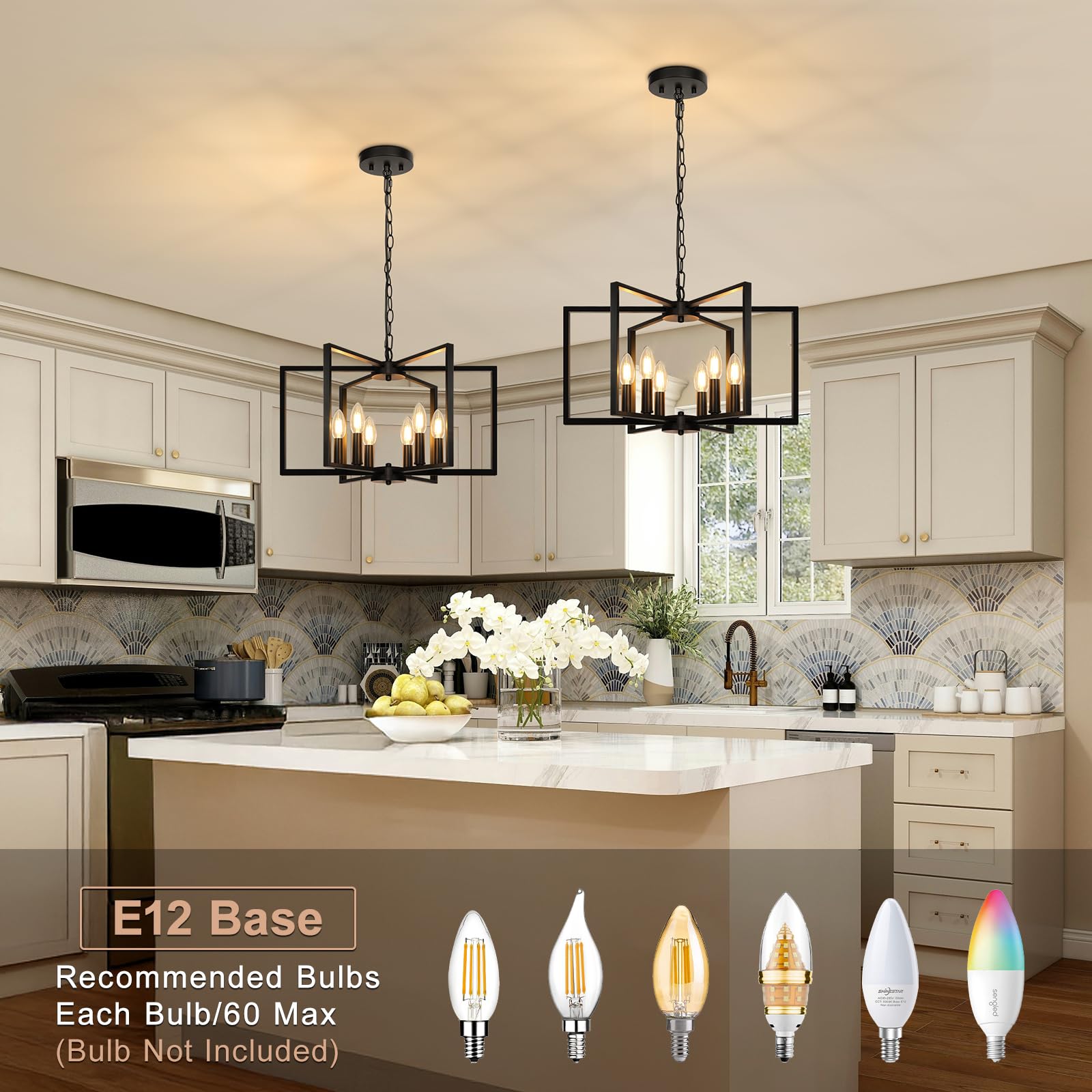 Seaside village Black Farmhouse Chandelier in entryway with metal frame