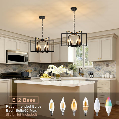 Seaside village Black Farmhouse Chandelier in entryway with metal frame