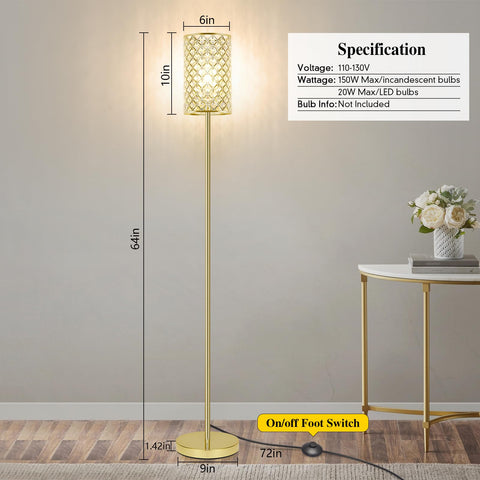 Seaside Village gold floor lamp with pedal switch enables hands-free control.