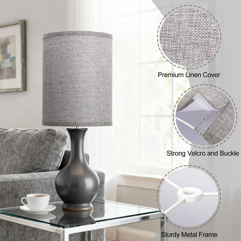 Seaside Village gray drum lampshade spider-fitter assembly for quick setup