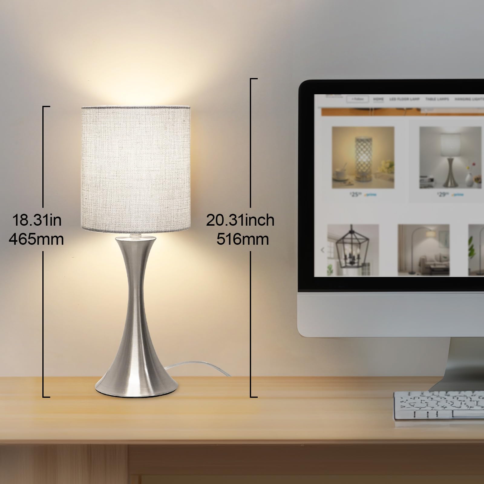 Seaside Village grey fabric shade provides soft, diffused illumination.
