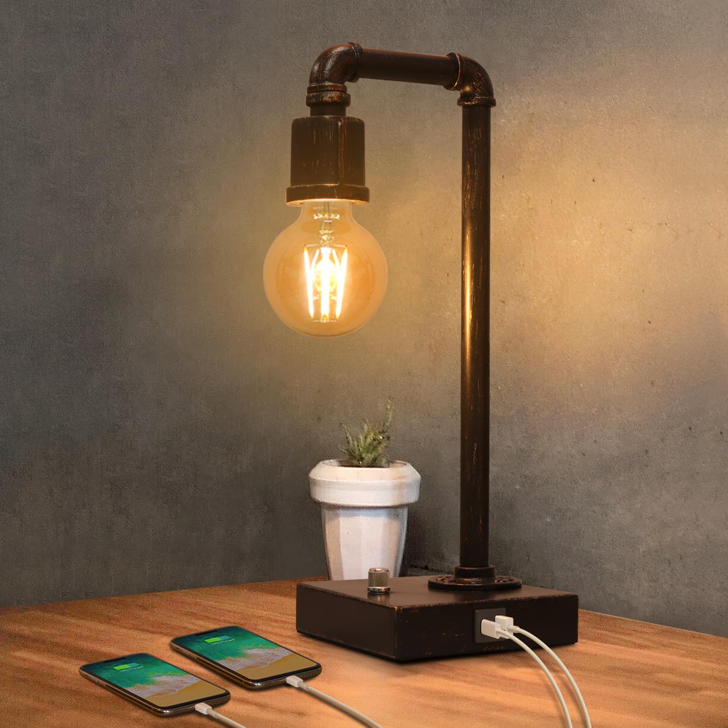 Seaside Village industrial table lamp base for a sturdy vintage nightstand.