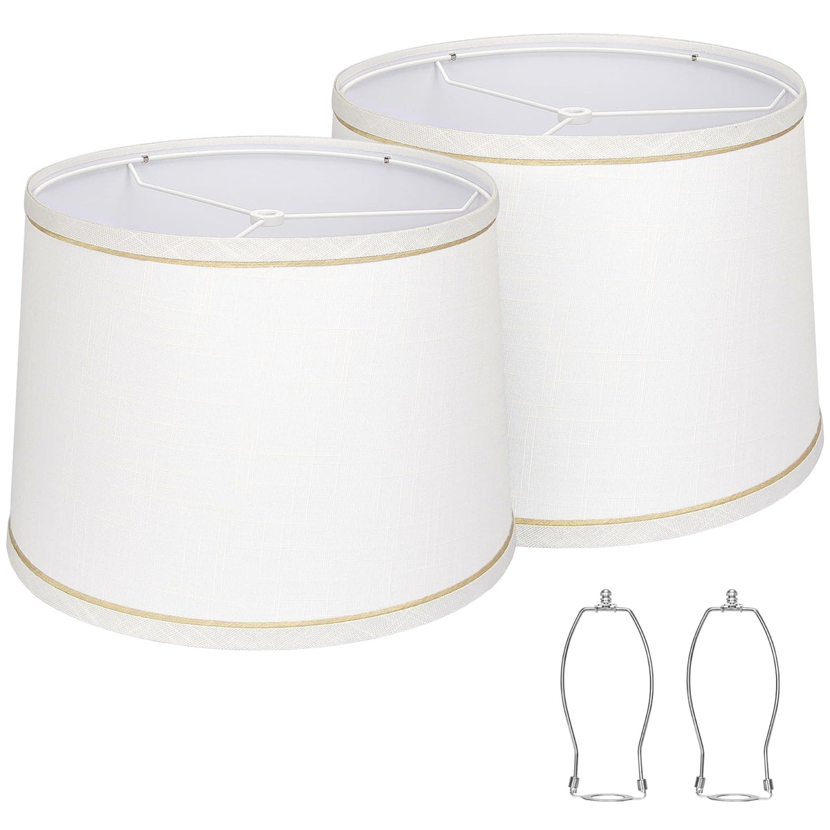 Seaside Village lampshades set 2 top view shows white fabric for a warm glow in any room