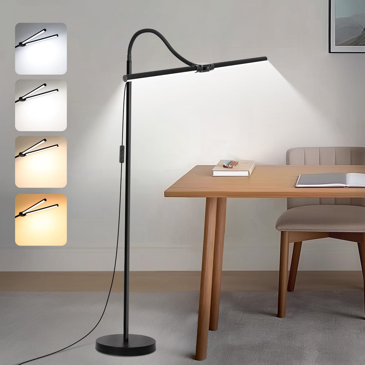 Seaside Village LED Floor Lamp with double head for broad-area lighting.
