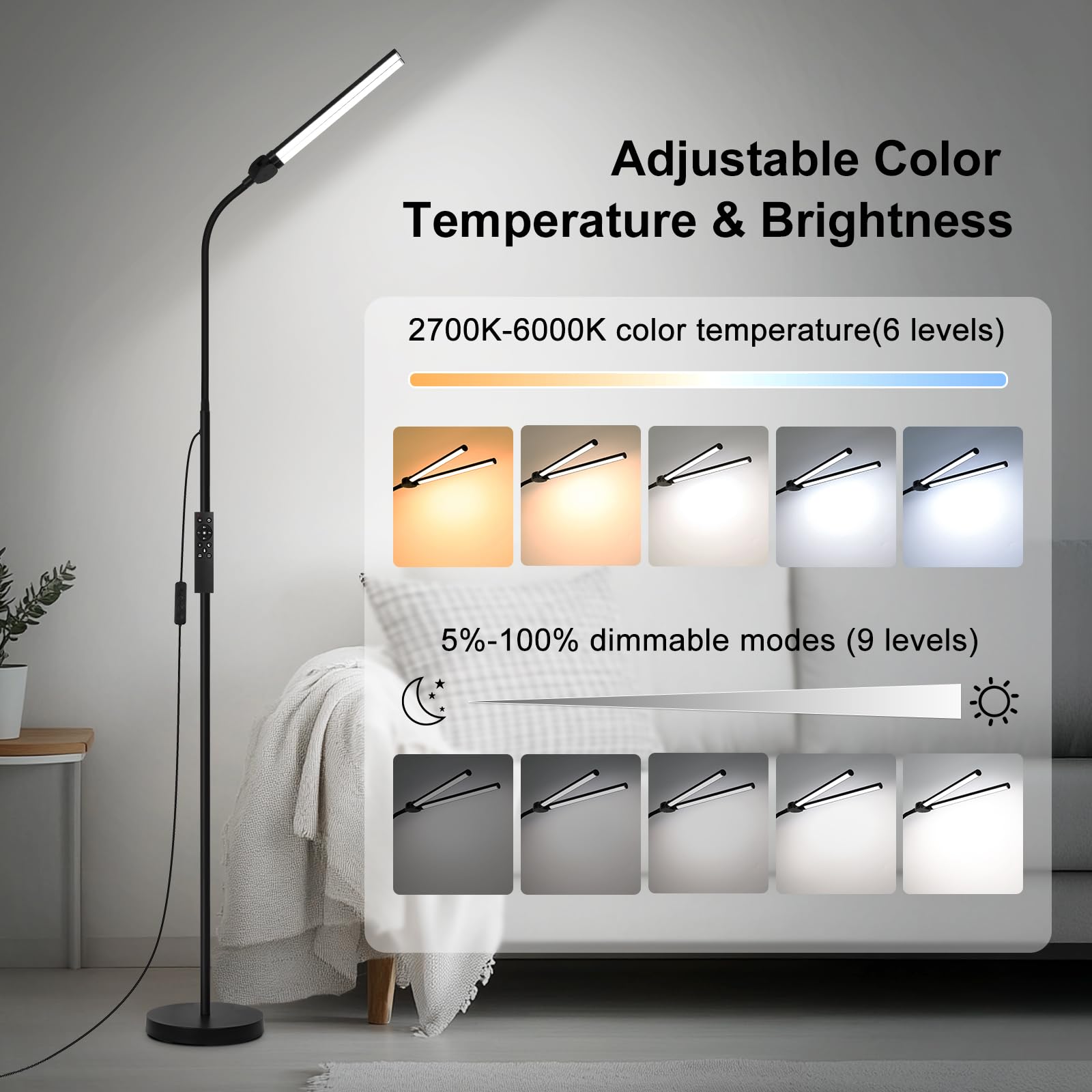 Seaside Village LED Floor Lamp gooseneck adjustable for precise task lighting