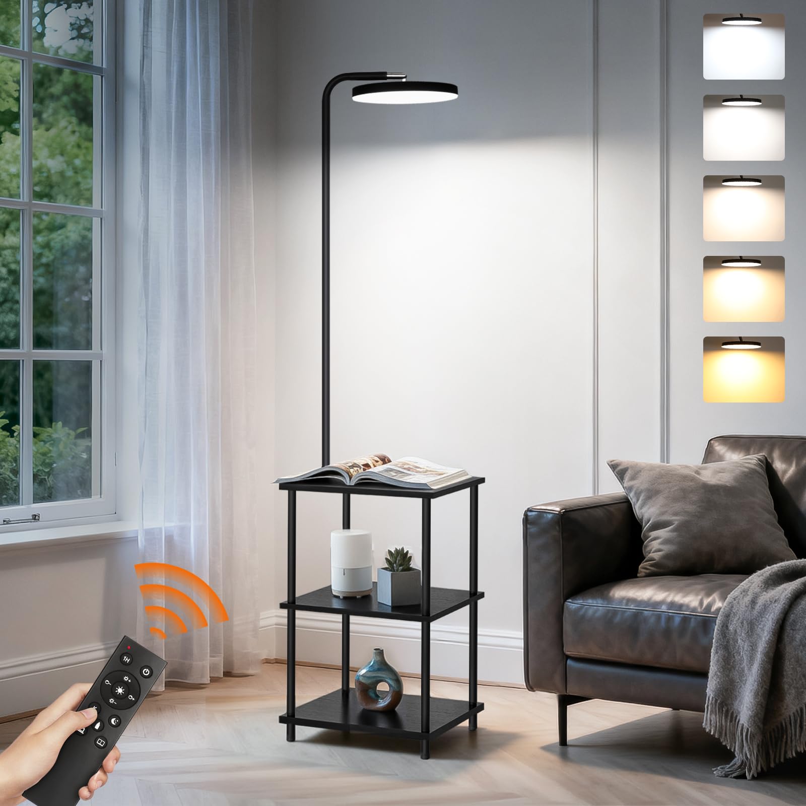 Seaside Village LED floor lamp with built-in table for a tidy, functional living space.