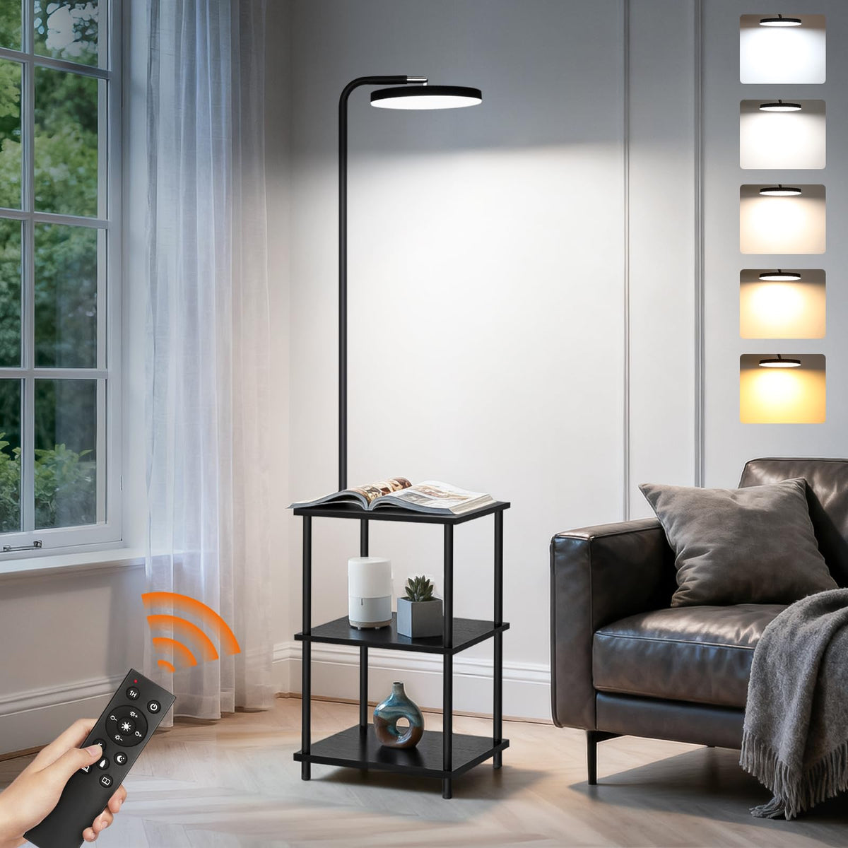 Seaside Village LED floor lamp with built-in table for a tidy, functional living space.