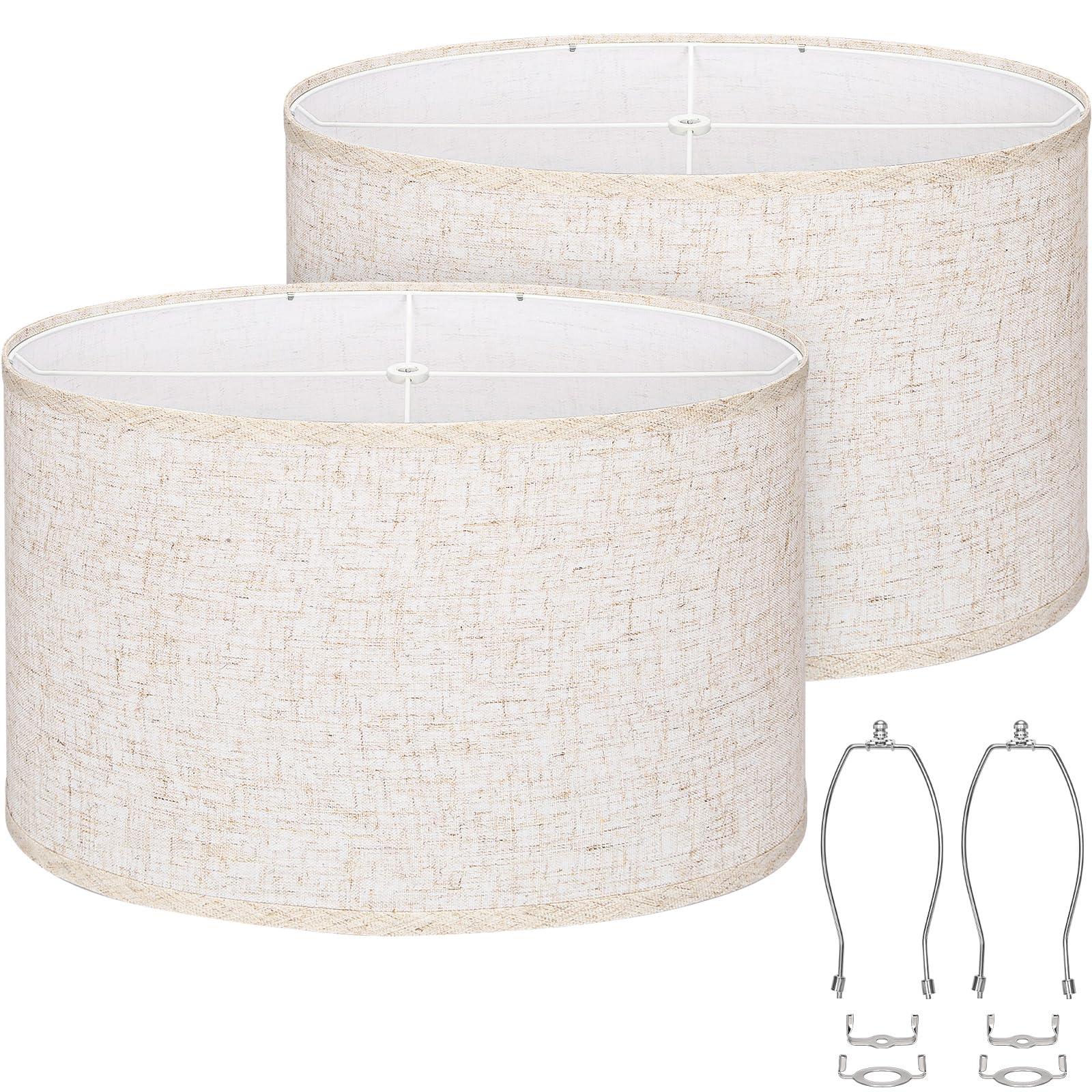 Seaside village oval lamp shade set of 2 linen texture close-up for soft warm lighting
