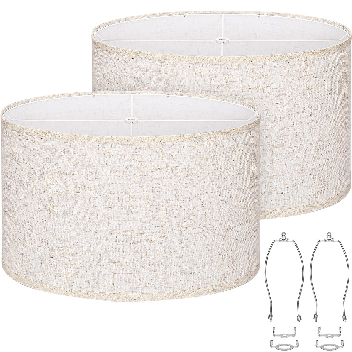 Seaside village oval lamp shade set of 2 linen texture close-up for soft warm lighting
