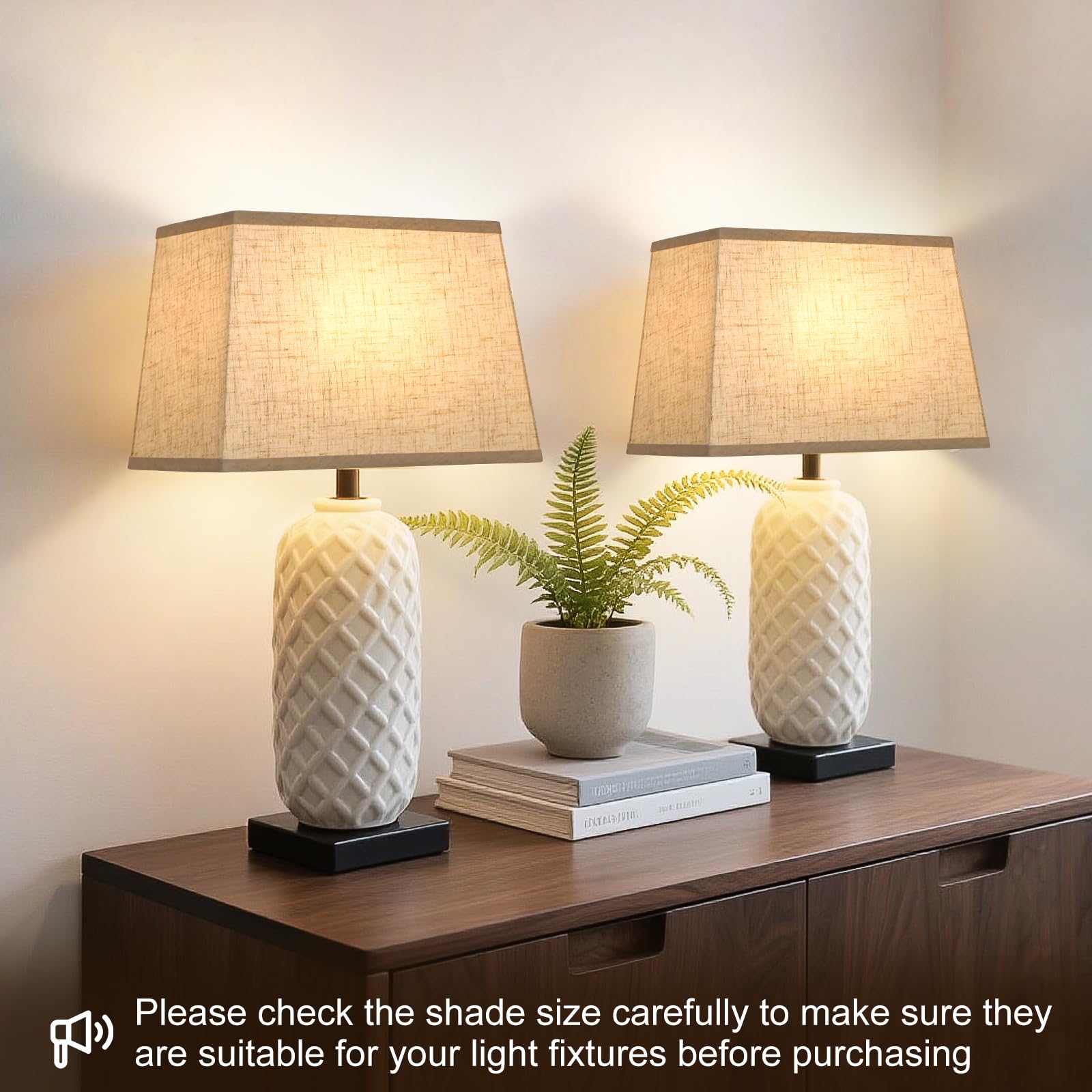 Seaside Village rectangle lampshade with harp holders included for secure fit.