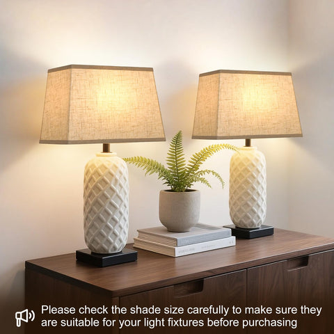 Seaside Village rectangle lampshade with harp holders included for secure fit.