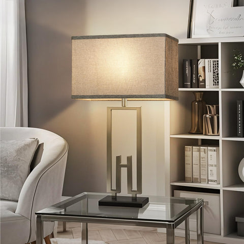 Fully assembled Seaside Village shade mounted on a lamp base.