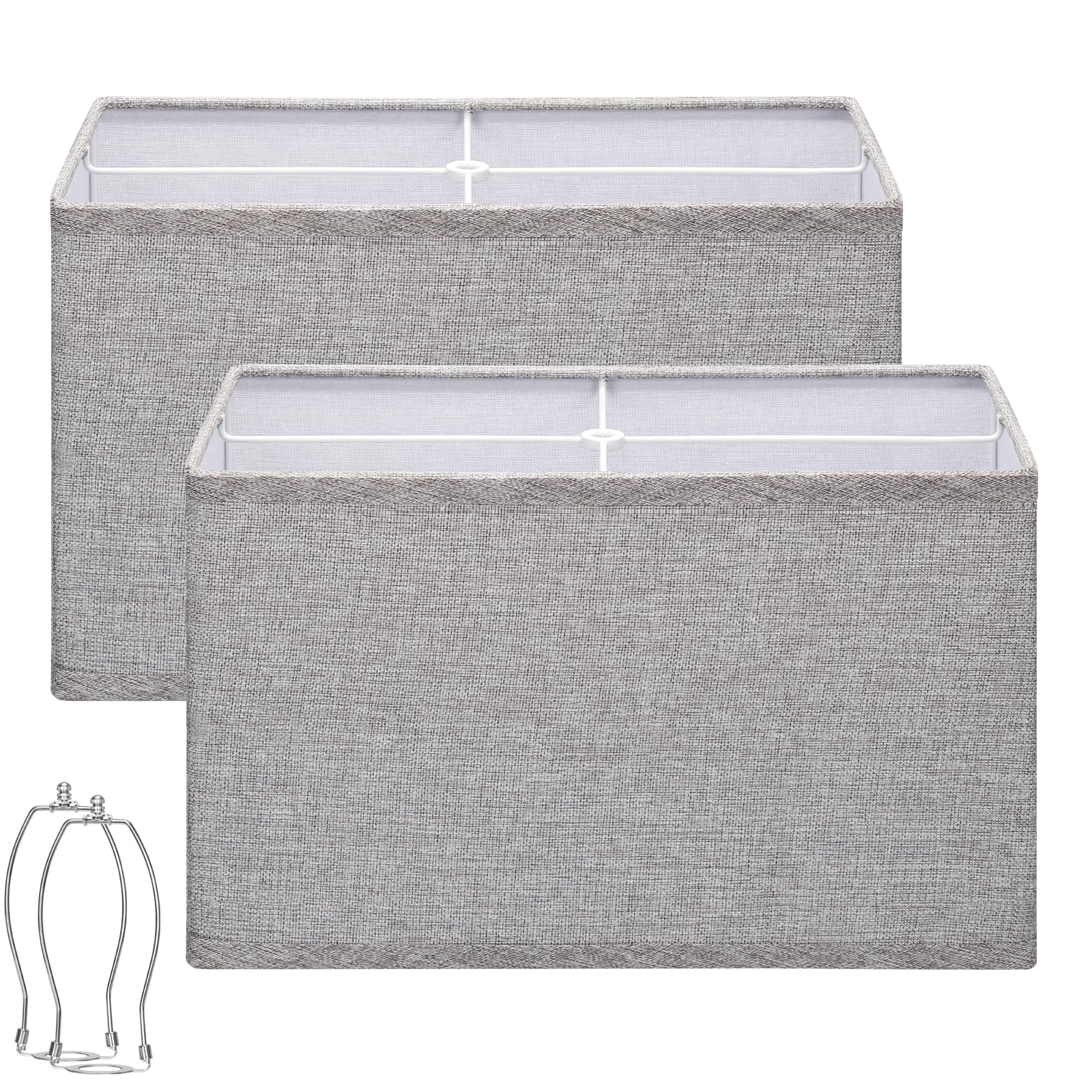 Seaside Village rectangular gray linen lamp shade, side view, highlighting its generous size.
