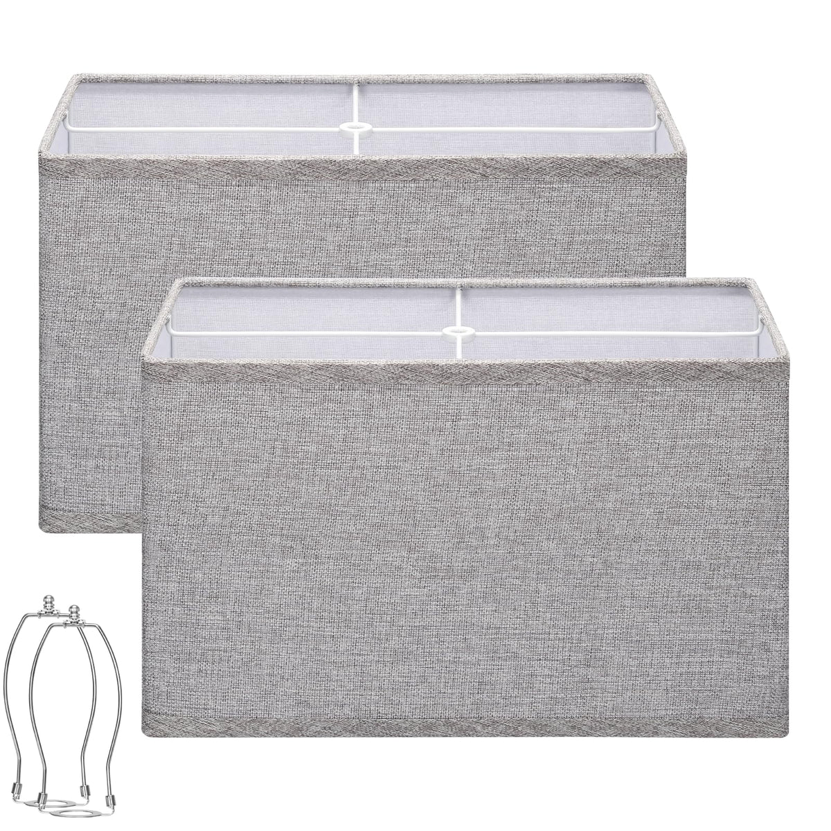 Seaside Village rectangular gray linen lamp shade, side view, highlighting its generous size.