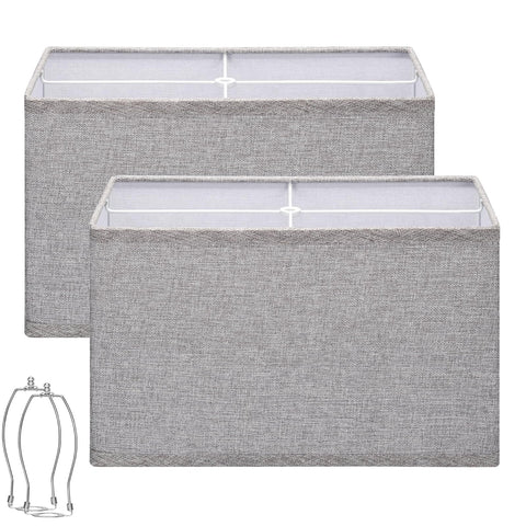 Seaside Village rectangular gray linen lamp shade, side view, highlighting its generous size.