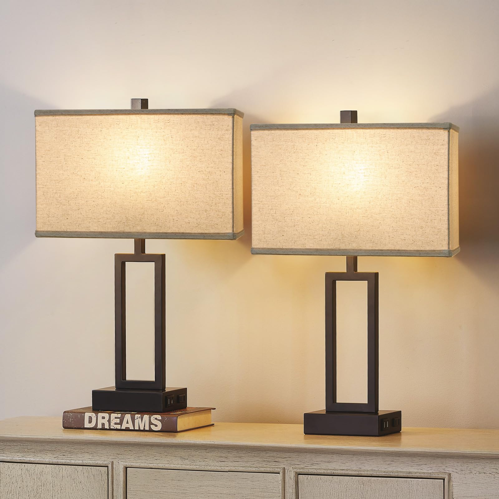 Seaside Village room ambiance with soft warm light from beige shade.