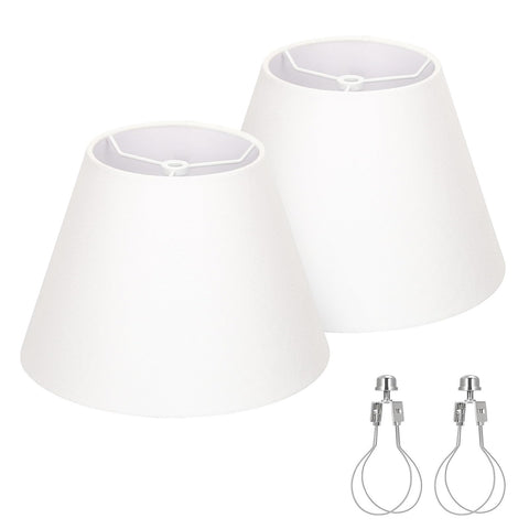Seaside Village small white fabric lampshades on a compact table lamp for a soft glow.