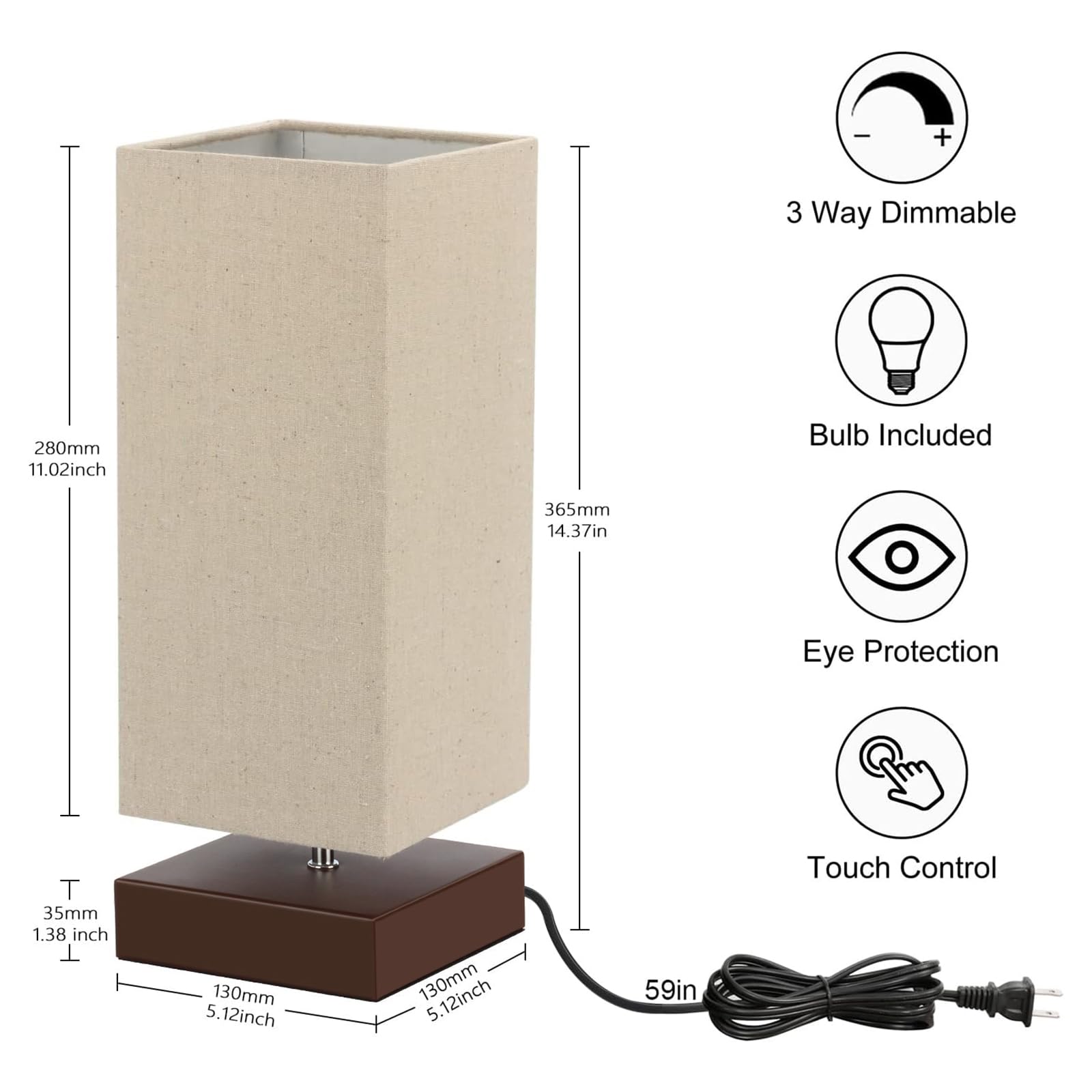 Seaside Village Touch Control Table Lamp square fabric lampshade closeup showing soft diffusion