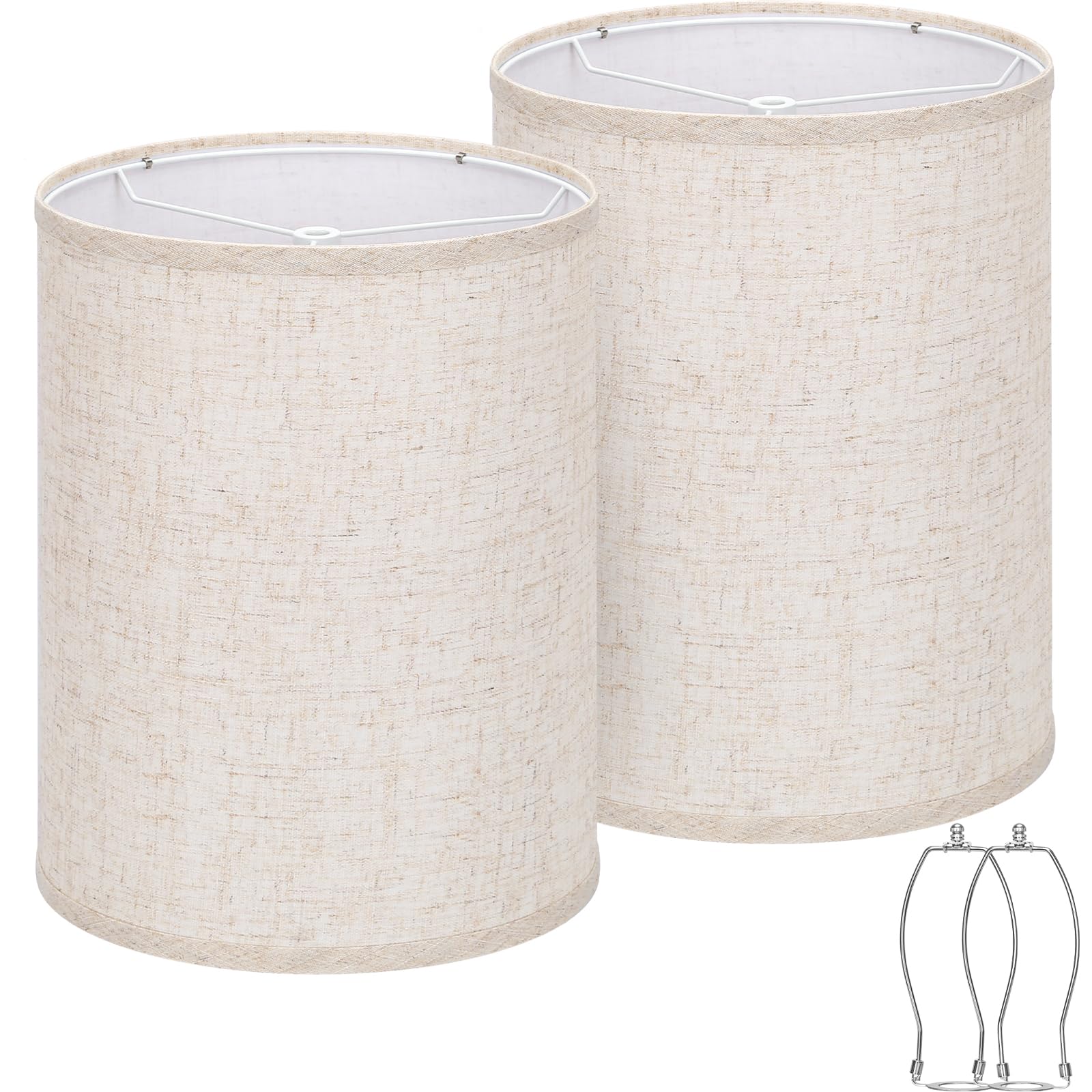 Seaside Village tall drum lampshade beige close-up showing fabric texture for warm diffusion.