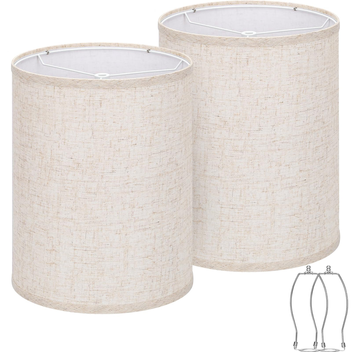 Seaside Village tall drum lampshade beige close-up showing fabric texture for warm diffusion.