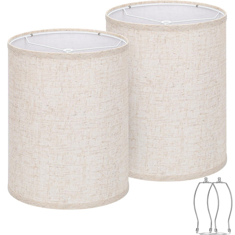 Seaside Village tall drum lampshade beige close-up showing fabric texture for warm diffusion.