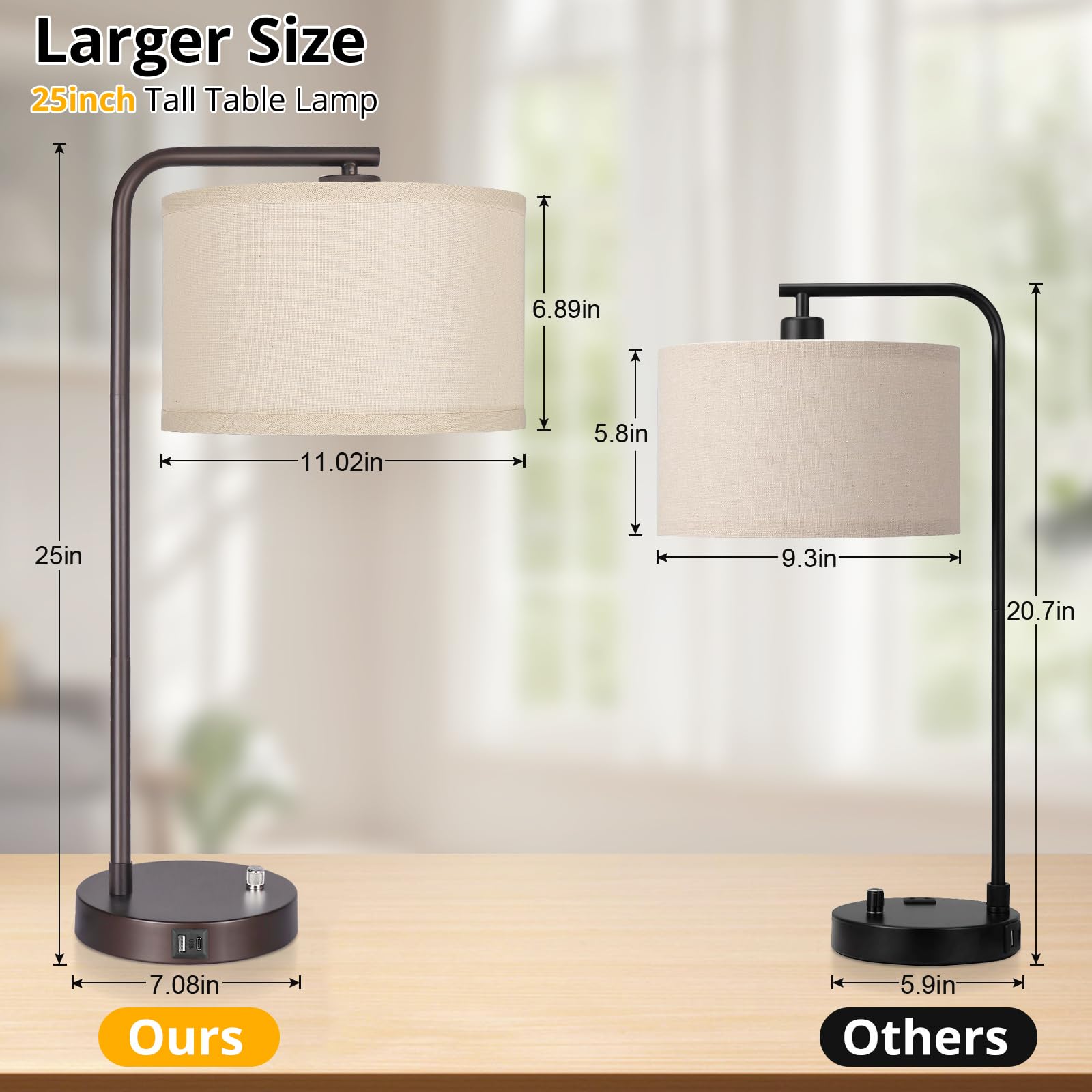 Seaside Village tall table lamp drum shade adds mid-century modern charm.